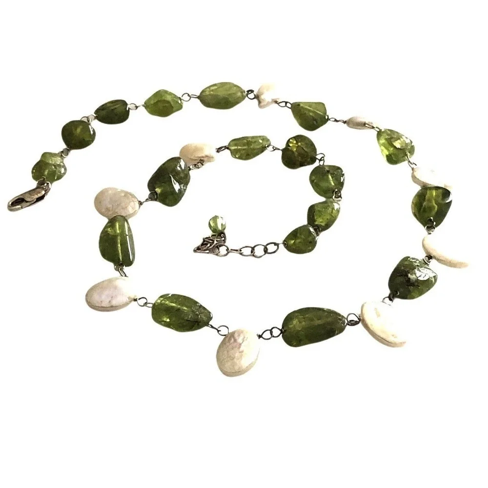 High Luster Freshwater Coin Pearl 17” + 2”extension Necklace Peridot Sterling